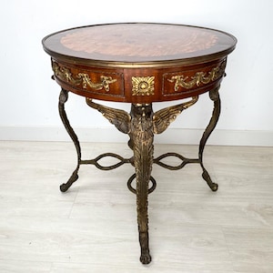 Empirestil Figur Rund Träintarsia Förgylld Brons Ormolu Örnstöd Gueridon Sidobord bild 14