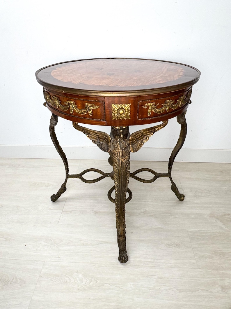 Empirestil Figur Rund Träintarsia Förgylld Brons Ormolu Örnstöd Gueridon Sidobord bild 14