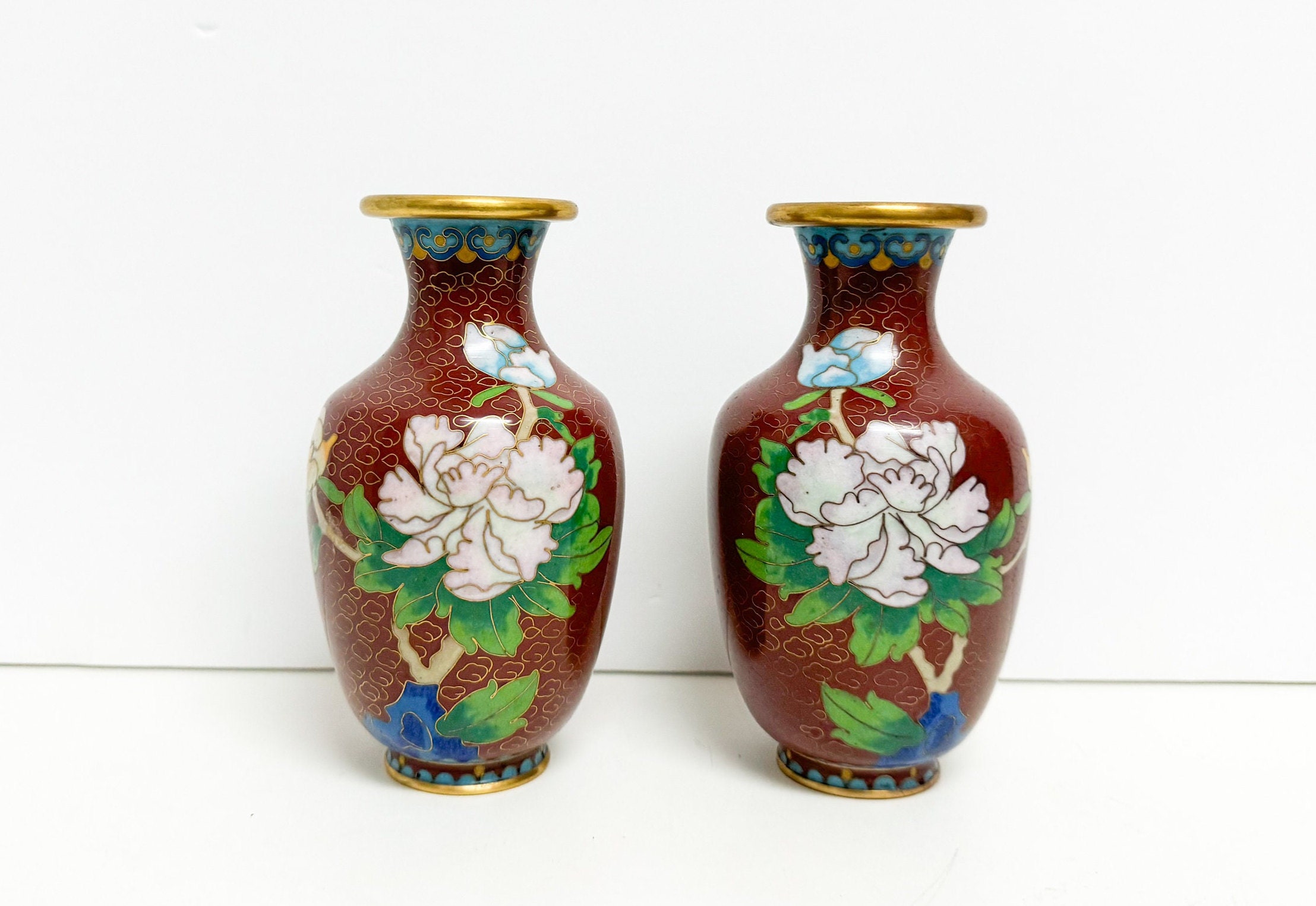 中国 七宝焼 真鍮製 花瓶 ヴィンテージ 七宝焼き 真鍮 エナメル 中国製