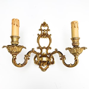 Par Rococo Louys XV Style Gilt Brass Wall Sconces Candelabras Candle Holders Style Vegetal Floral Decor France