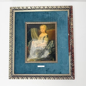 Portrait Yong Girl by Giuseppe Dupra Silver Wooden Frame Enameled Repro Print Vintage