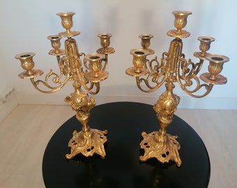 40 cm Gilt Bronze  Pair Candelabras Neoclassical Barocco style 5 Candle holders, France,