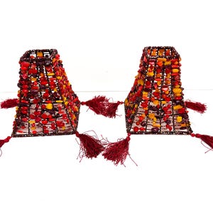 One of Two Red Multicolor Table Lamp Shades Midcentury Vintage Spain