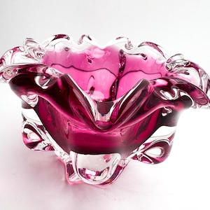 7 &quot;Murano Pink Blumenform Glasvase Candy Dish Kunstglas Kunstglas 1980er Vintage Italien