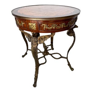 Empirestil Figur Rund Träintarsia Förgylld Brons Ormolu Örnstöd Gueridon Sidobord bild 5