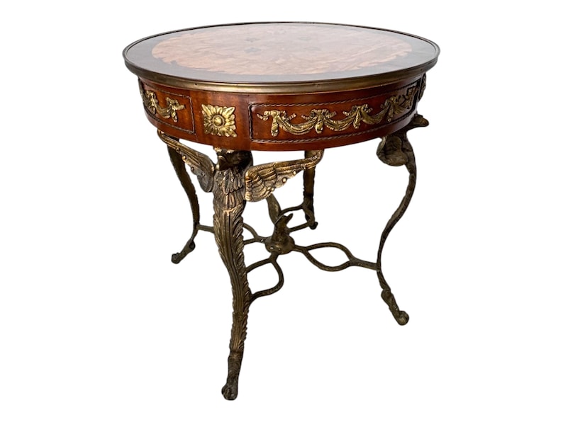 Empirestil Figur Rund Träintarsia Förgylld Brons Ormolu Örnstöd Gueridon Sidobord bild 5