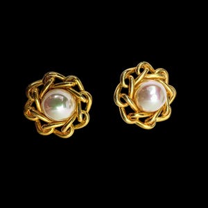 David Grau Barcelona Spain Designer&#39;s Signed Gold Tone Faux Pearl Earrings Clips 20c Vintage Spain