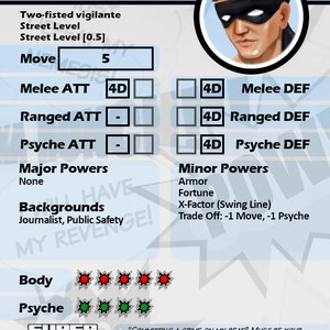 May include: A character card for a game called "Super Mission Force". The card features a masked vigilante named "Ace" with a description of his abilities and powers. The card is blue and white with red and green stars.