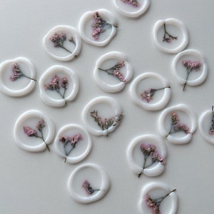 Stickers cire vélin floral rose poudré - Lot de 10 | Sticker pour sceau de cire, fleurs pressées