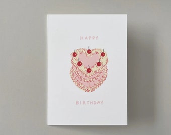 Vintage Cake Happy Birthday Card | Greeting Card | Blank Card