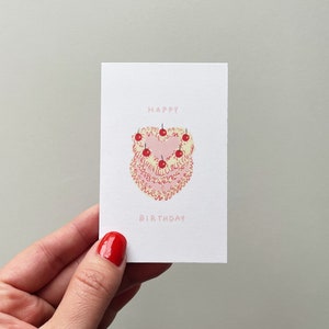 Bolo Vintage Feliz Aniversário | Cartão de Aniversário | Mini Cartão de Saudação | Mini Cartão de Presente | Cartão em Branco