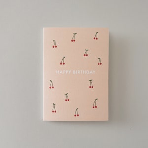 Happy Birthday Pink Cherries Card | Greeting Card | Blank Card