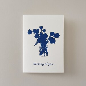 Je pense à vous floral bleu | de voeux | Carte vierge