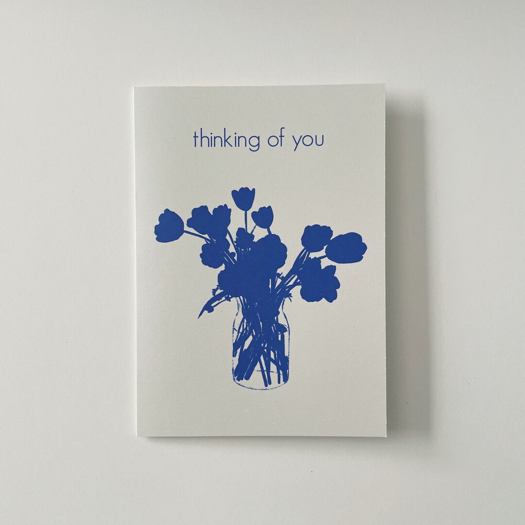 Thinking of You Blue Floral Greeting Card Blank Card - Etsy