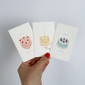 Coleção Mini Vintage Cake | Conjunto de 3 cartões | Cartão de feliz aniversário | Mini cartão de felicitações | Mini cartão de presente | Cartão em branco