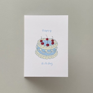 carte vintage de joyeux anniversaire de gâteau aux cerises bleue | de voeux | Carte vierge