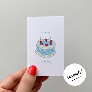 SEGUNDOS* Bolo Vintage Blue Cherry | Cartão de Aniversário | Mini Cartão de Felicitações | Mini Cartão de Presente | Cartão em Branco