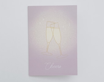 Cheers Champagne Glass Sparkles | Congratulations Happy Birthday Wedding Card | Greeting Card | Blank Card