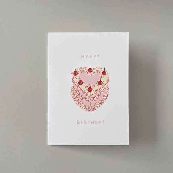 SECONDS* Vintage Cake Happy Birthday Card | Greeting Card | Blank Card