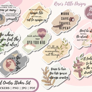 Travel Quotes Sticker Set - Kleurrijke, motiverende en leuke citaten over reizen | Reisstickers | PNG-| JPG | Pdf