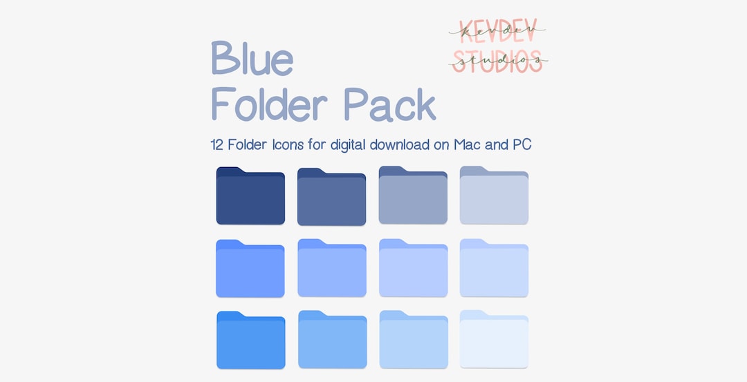 Blue Desktop Folder Icons for Mac and PC: Digital Download 