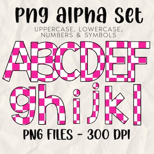 PINK Checker Alphabet Bundle png, upper & lowercase,Alpha Doodle letters, Retro Checkered Letter PNG, Bright Alpha, Marquee bulletin
