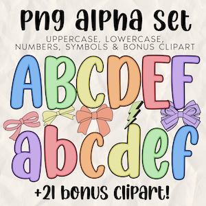 RAINBOW Preppy Letters and Numbers PNG Bundle, Bright Doodle Alphabet Clipart, Colorful A-Z a-z 0-9 Sublimation Font, Teacher Craft Design