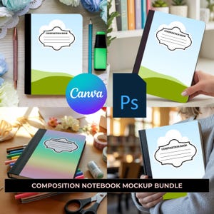 Composition Notebook Cover Mock Up BUNDLE Photoshop Canva Back To School Mockup Custom Notebook Mock Ups Front, canva mockup bundle