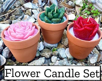 Flower Candle Set- Succulent, Peony, & Rose Candle- Soy Wax Candles- Flower Shaped Candles- Cute Decorative Floral Candles- Soy Wax Flowers