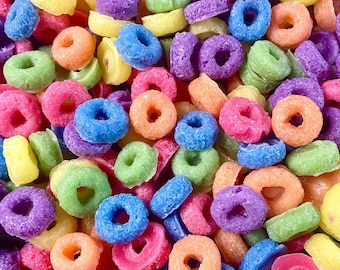 Fondants de cire de céréales Fruit Loop - Fondants de cire alimentaire - Fondants de cire en forme d'aliments - Faux aliments - Céréales Froot Loops - Fondants de cire colorés - Mini morceaux de fruits bouclés -