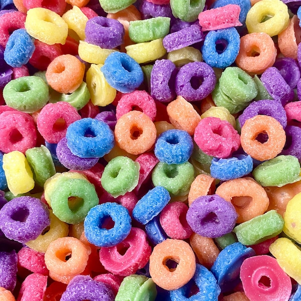 Fondants de cire de céréales Fruit Loop - Fondants de cire alimentaire - Fondants de cire en forme d'aliments - Faux aliments - Céréales Froot Loops - Fondants de cire colorés - Mini morceaux de fruits bouclés -