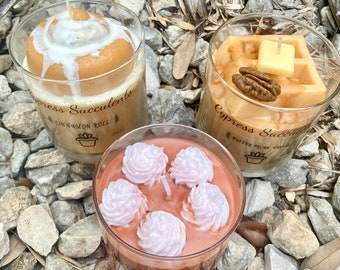 Food Candle Set - Soy Wax Candles - Dessert Candle- Pumpkin Pie- Waffle- Cinnamon Roll - Food Candles- Food Shaped Candle - Strong Fragrance