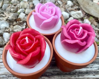 Rose Candle - Valentines Day Rose Candle - Terracotta Pot Candle - Soy Wax Rose Candle - Gift For Her - Pink and Red Rose Candle Gift -