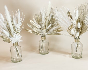 Bouquet of dried flowers, set of 3 with vases, gold and white, series "Victoria", bouquet of dried flowers, wedding table decoration, gift, wedding decoration