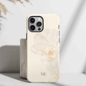 Personalized Orchid Phone Case | Custom Initials Floral iPhone Samsung Pixel Cover | Elegant Botanical Touch Case Gift