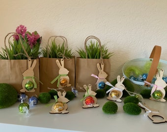 Conejo de Pascua personalizado con chocolate Decoración de Pascua regalo de dinero Colgante de Pascua con cesta de Pascua de chocolate bestseller