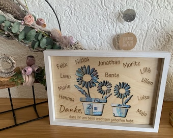 Regalo de despedida, paquete de dinero, personalizado, guardería, escuela, niñera, colegas, aniversario, marco de fotos redondo de cumpleaños, 20 x 30 cm