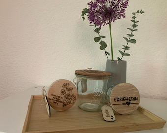 Tarro de almacenamiento con tapa de madera regalo de despedida personalizado escuela de jardín de infantes regreso a clases gracias