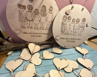 Regalo de despedida Jardín de infancia Kiga Kita Niñera Cuidado de la hora del almuerzo Escuela Escuela primaria Paneles personalizados con corazones