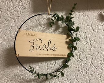 Letrero de puerta familiar, anillo de metal, placa de nombre personalizada, letrero familiar, anillo decorativo de regalo de boda