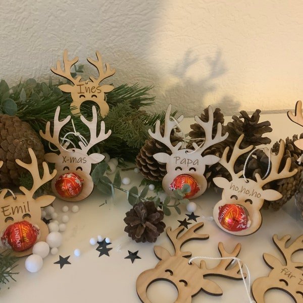 Personalisierte Rentier Weihnachtsdekoration Geldgeschenk Weihnachtskugeln Baumschmuck mit Schokolade  Weihnachtsmann