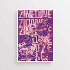 Impressão artística de Zinedine Zidane - França - Imagem de futebol - Pôster de futebol - Impressão de futebol - Presente de futebol - Zidane - Pôster de futebol - imagem