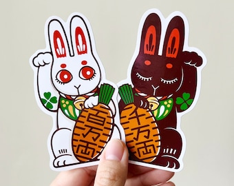 Money Bunnies/Vinyl Stickers/Set of Two/Lucky Rabbit/Good Fortune