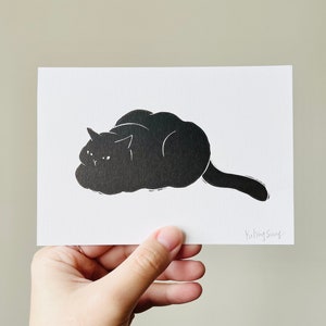 Chat paresseux/Mini lino imprimé A6/fait main/impression chat/amoureux des chats