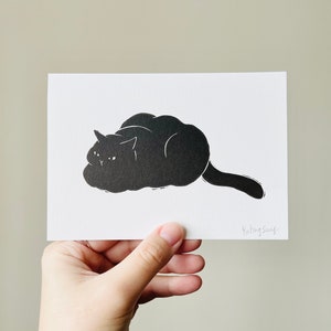 Loafing Cat/Mini Lino Print A6/Handmade/Cat Print/Cat Lover image 1
