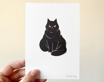 Sitting Cat/ Mini Lino Print A6/ Handmade/ Cat Print/ Cat Lover