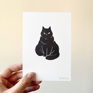Sitting Cat/ Mini Lino Print A6/ Handmade/ Cat Print/ Cat Lover