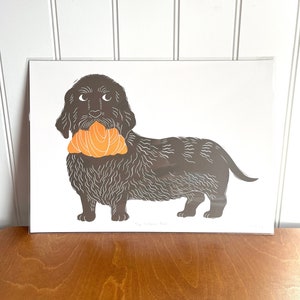 The Croissant Thief/A3 Lino Print/Handmade/Dog Print/Dog Lover image 2