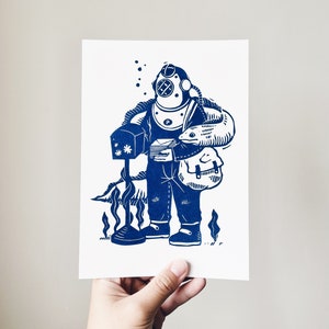 Undersea Postman/Eel/Lino Print/A5/Handmade/Hand-printed image 3