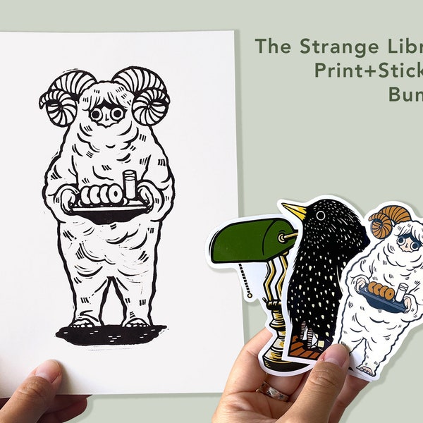 The Strange Library Print+Stickers Bundle/Haruki Murakami/Handmade/Hand-printed